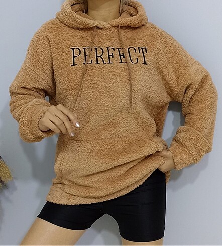 Oversize kapşonlu peluş sweatshirt