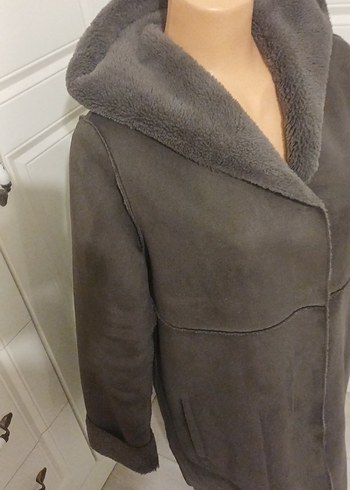 Zara gri Süet Uzun Kürklü Kaban iki kol arası 57cm boy 94cm - Görsel 2