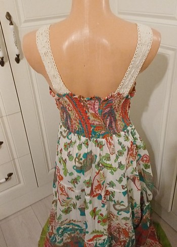 Dantel Detaylı Çok Renkli Bohem Uzun Elbise - Görsel 4