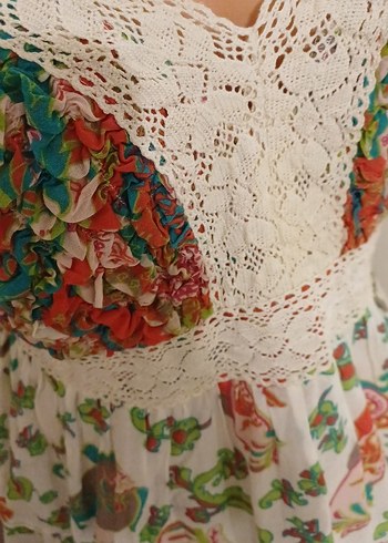 Dantel Detaylı Çok Renkli Bohem Uzun Elbise - Görsel 3