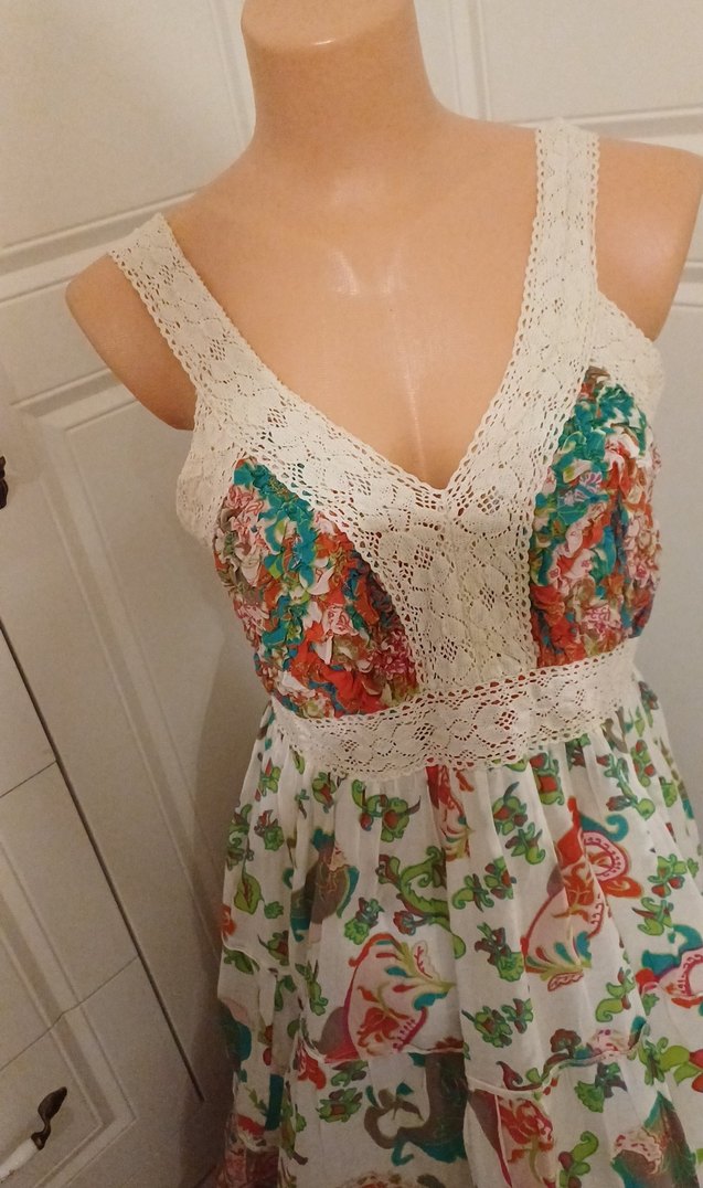 Dantel Detaylı Çok Renkli Bohem Uzun Elbise - Görsel 2