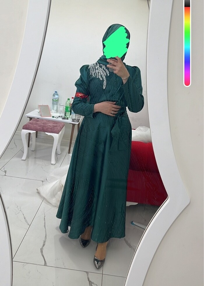 Zümrüt yeşili taşlı abiye şal hediye - Görsel 2