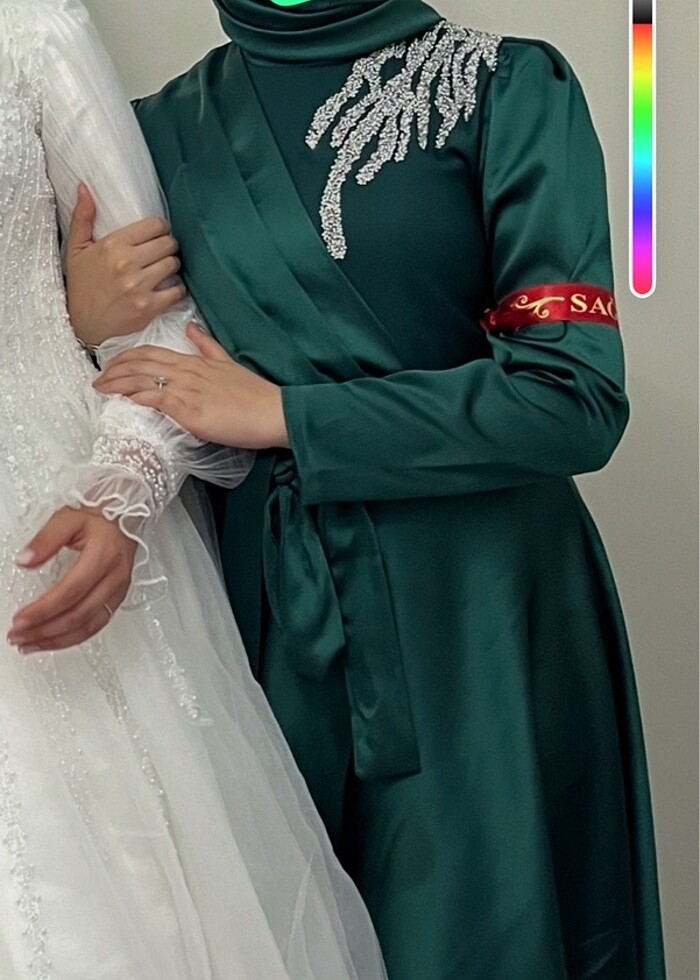 Zümrüt yeşili taşlı abiye şal hediye - Görsel 3