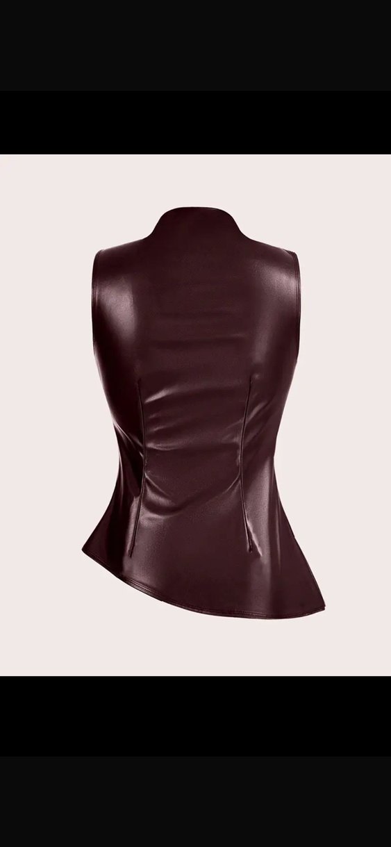 Bordo Deri Drapeli Yüksek Yakalı Kadın Bluz - Görsel 2