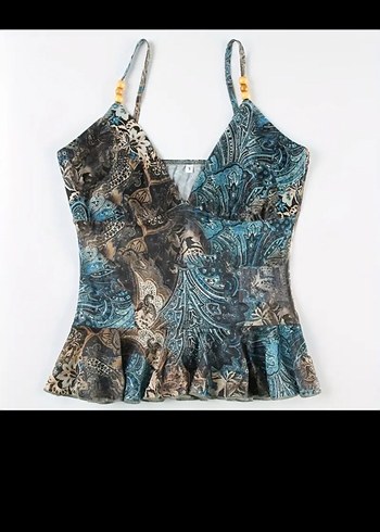 Boncuk Detaylı V Yaka Turkuaz Büstiyer - Görsel 2