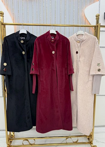 Bej Düğmeli Uzun Kadın Kaban - Görsel 13