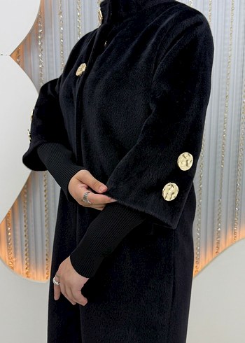 Bej Düğmeli Uzun Kadın Kaban - Görsel 10