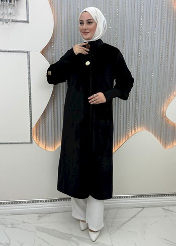 Bej Düğmeli Uzun Kadın Kaban - Görsel 5