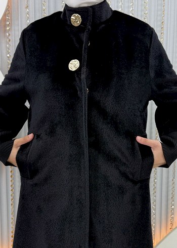 Bej Düğmeli Uzun Kadın Kaban - Görsel 12