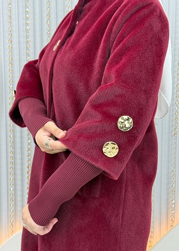 Bej Düğmeli Uzun Kadın Kaban - Görsel 9