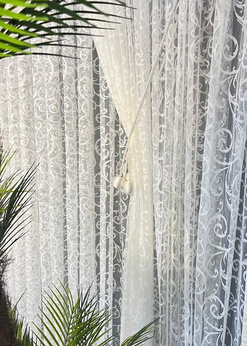 İşlemeli Beyaz Tül Fon Perde - Görsel 2