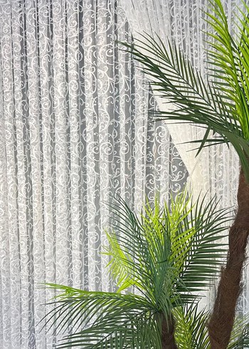 İşlemeli Beyaz Tül Fon Perde - Görsel 3