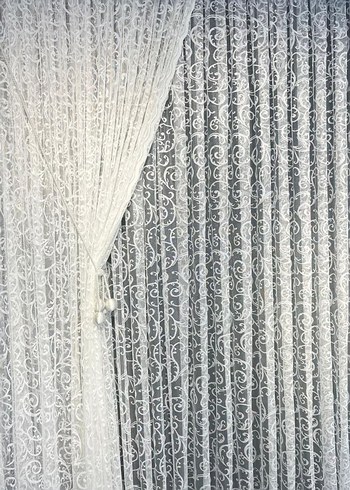 İşlemeli Beyaz Tül Fon Perde - Görsel 5