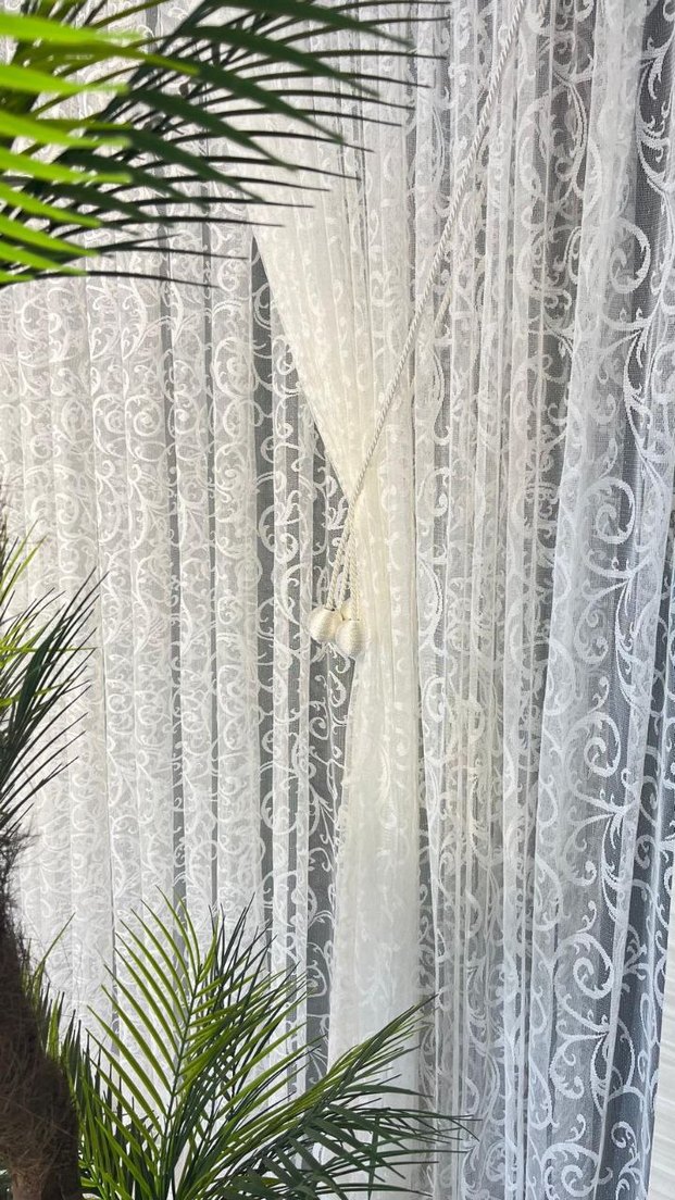 İşlemeli Beyaz Tül Fon Perde - Görsel 2