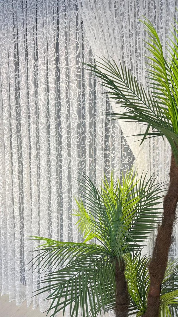 İşlemeli Beyaz Tül Fon Perde - Görsel 3