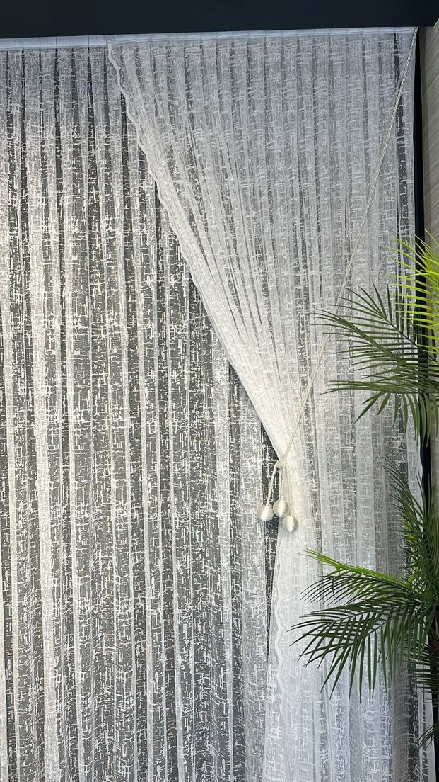 İşlemeli Beyaz Tül Fon Perde - Görsel 4