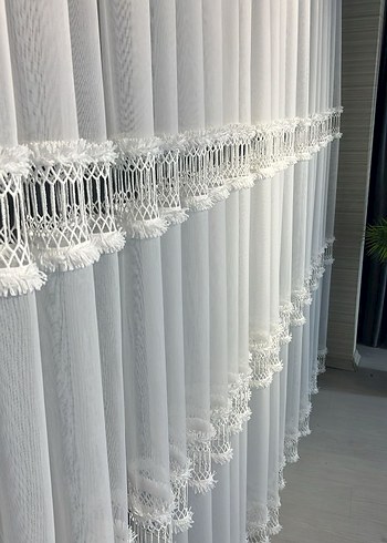 Nakışlı Beyaz Perde Üst kalite tt zemin keten - Görsel 4