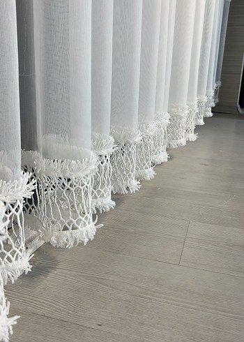 Nakışlı Beyaz Perde Üst kalite tt zemin keten - Görsel 3