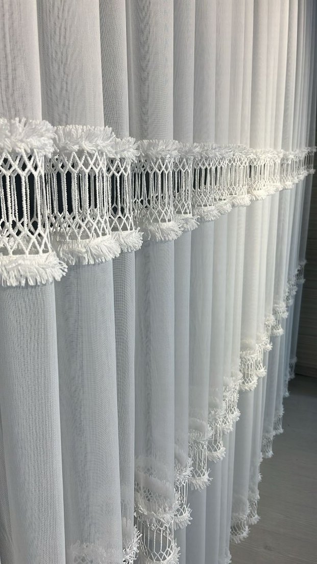 Nakışlı Beyaz Perde Üst kalite tt zemin keten - Görsel 2