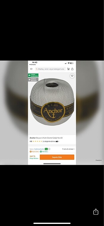 Çapa merserize beyaz ip 100 gram