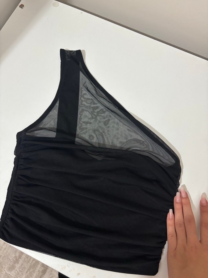 Siyah Drapeli Straplez Mini Büstiyer - Görsel 4