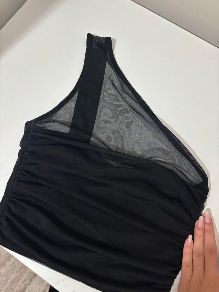 Siyah Drapeli Straplez Mini Büstiyer - Görsel 3