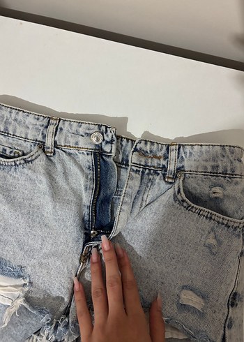 Gri Kadın Midi Kot Şort - Görsel 3