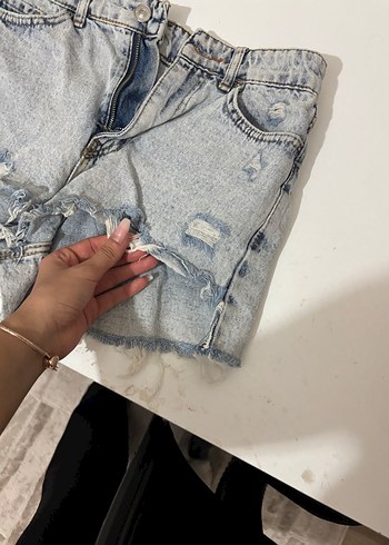 Gri Kadın Midi Kot Şort - Görsel 4