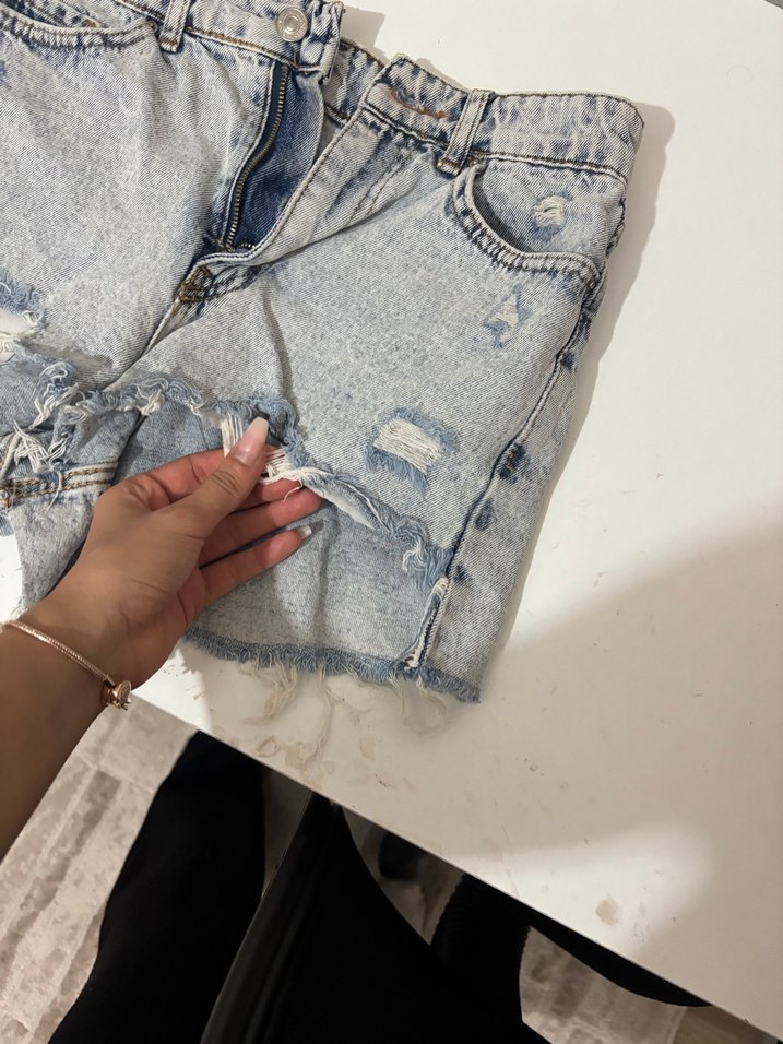 Gri Kadın Midi Kot Şort - Görsel 4