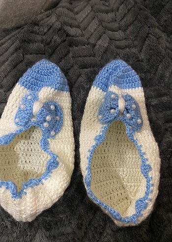 Bebekler için Beyaz Mavi Örgü Çorap - Görsel 3