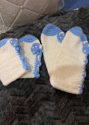 Bebekler için Beyaz Mavi Örgü Çorap - Görsel 2