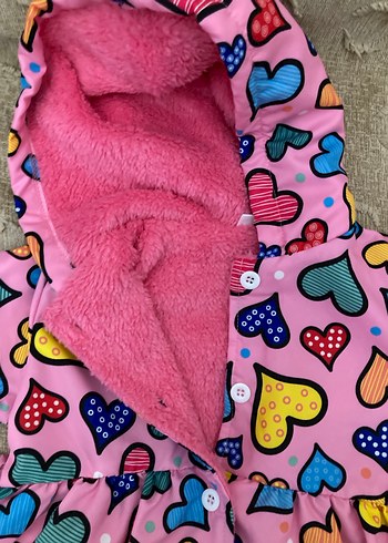 Kapüşonlu Renkli Kalp Desenli Kız Mont - Görsel 2