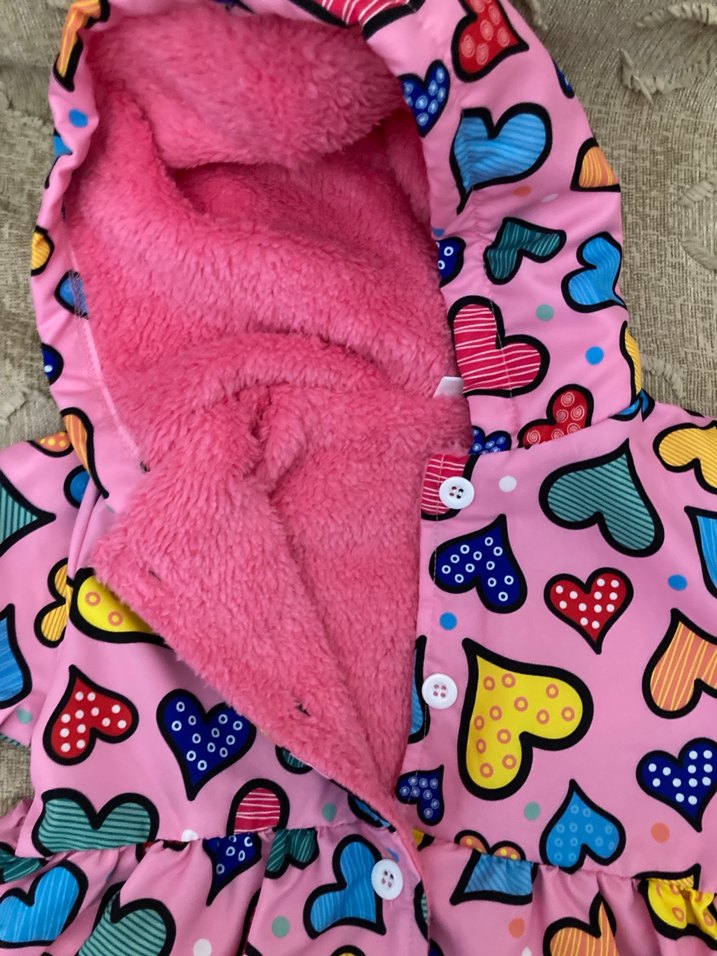 Kapüşonlu Renkli Kalp Desenli Kız Mont - Görsel 2
