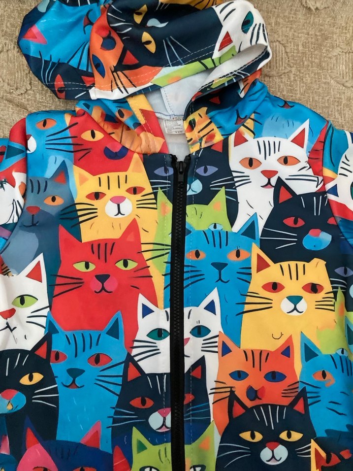 Renkli Baskılı Fermuarlı İnce Mont - Görsel 2