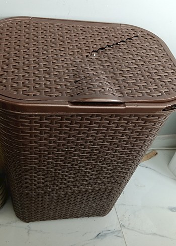 Koyu Kahverengi Hasır Görünümlü çamaşır sepeti - Görsel 2