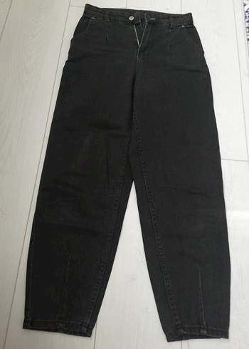 Siyah Bol Kesim Midi Denim Kadın Pantolon