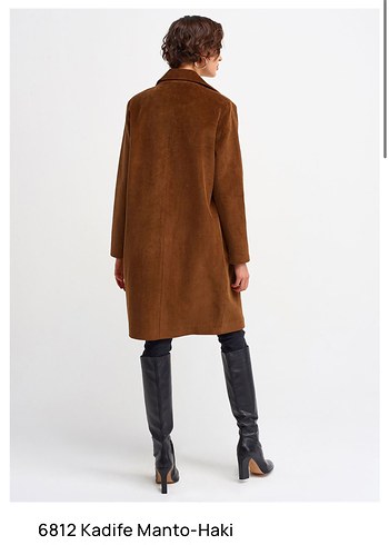 Kadife Kumaşlı kahverengi Renkli Kadın Kaban - Görsel 3