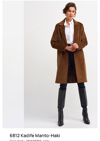 Kadife Kumaşlı kahverengi Renkli Kadın Kaban - Görsel 2