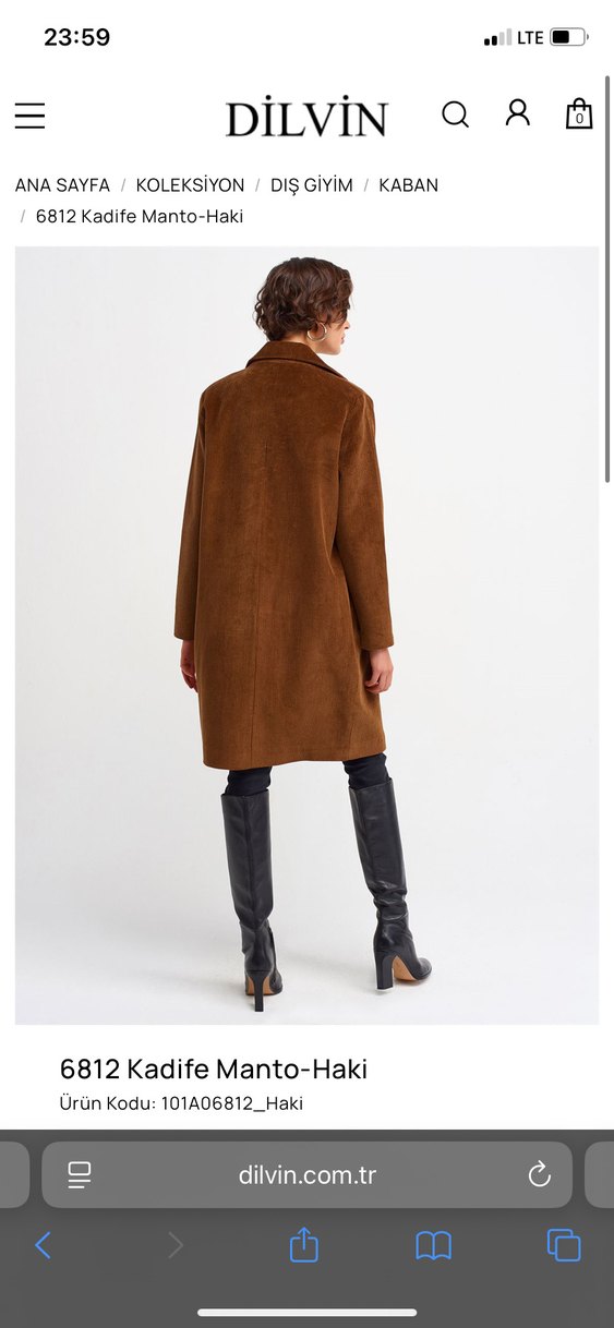 Kadife Kumaşlı kahverengi Renkli Kadın Kaban - Görsel 3