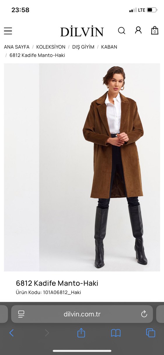 Kadife Kumaşlı kahverengi Renkli Kadın Kaban - Görsel 2