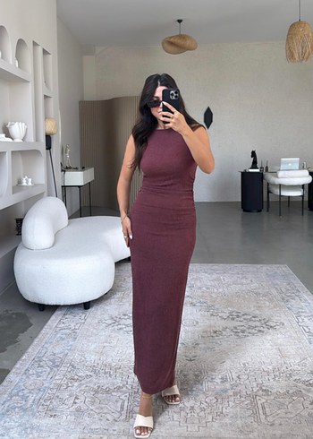 Bordo Bürümcük ZR Model Büzgü Detay Elbise