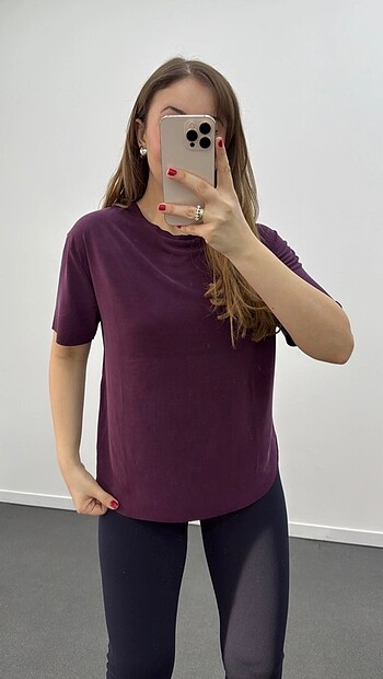 Oysho Mürdüm Oysho modal kumaş tshirt