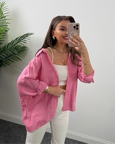 Zara Pembe tensel kumaş gömlek