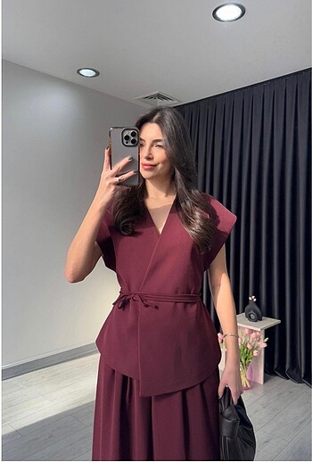 Zara Bordo bağlama detay yelek
