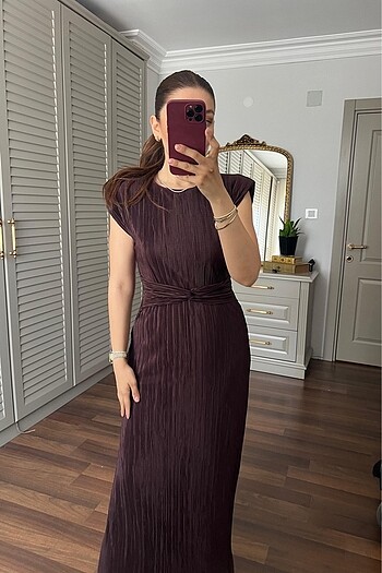 s Beden Beli kemerli Piliseli elbise