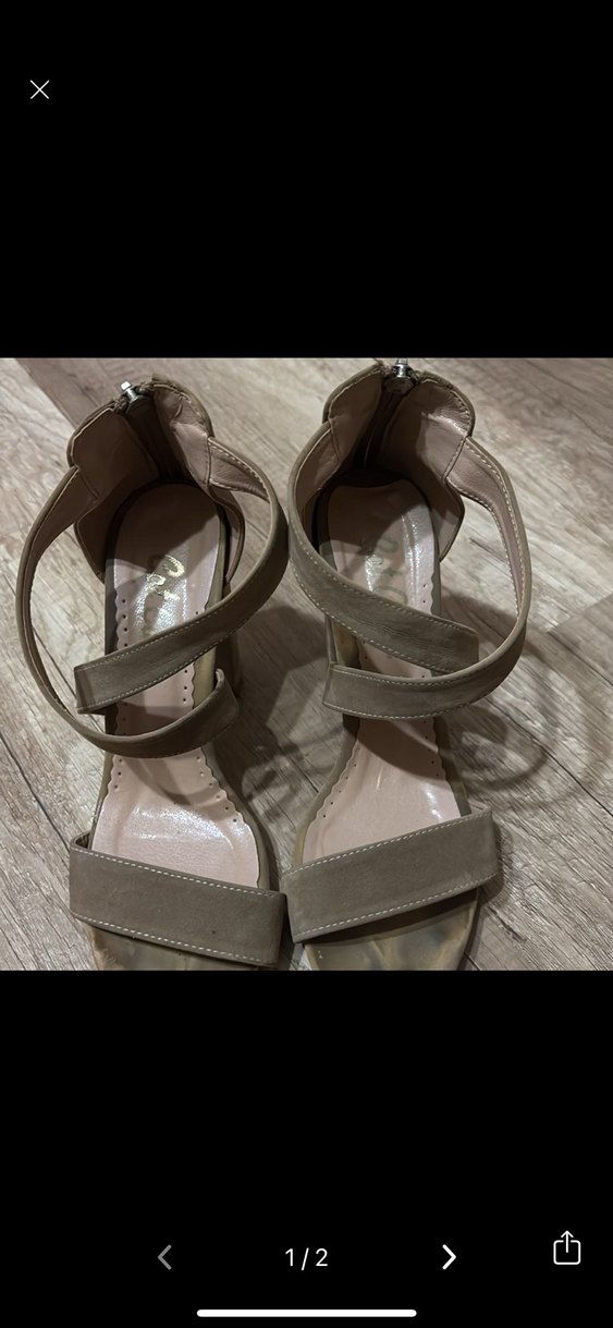 Bej Süet Bağcıklı Kadın Dolgu Topuk Sandalet - Görsel 2