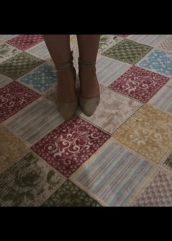 Bej Süet Bağcıklı Stiletto Topuklu Kadın Ayakkabı - Görsel 2