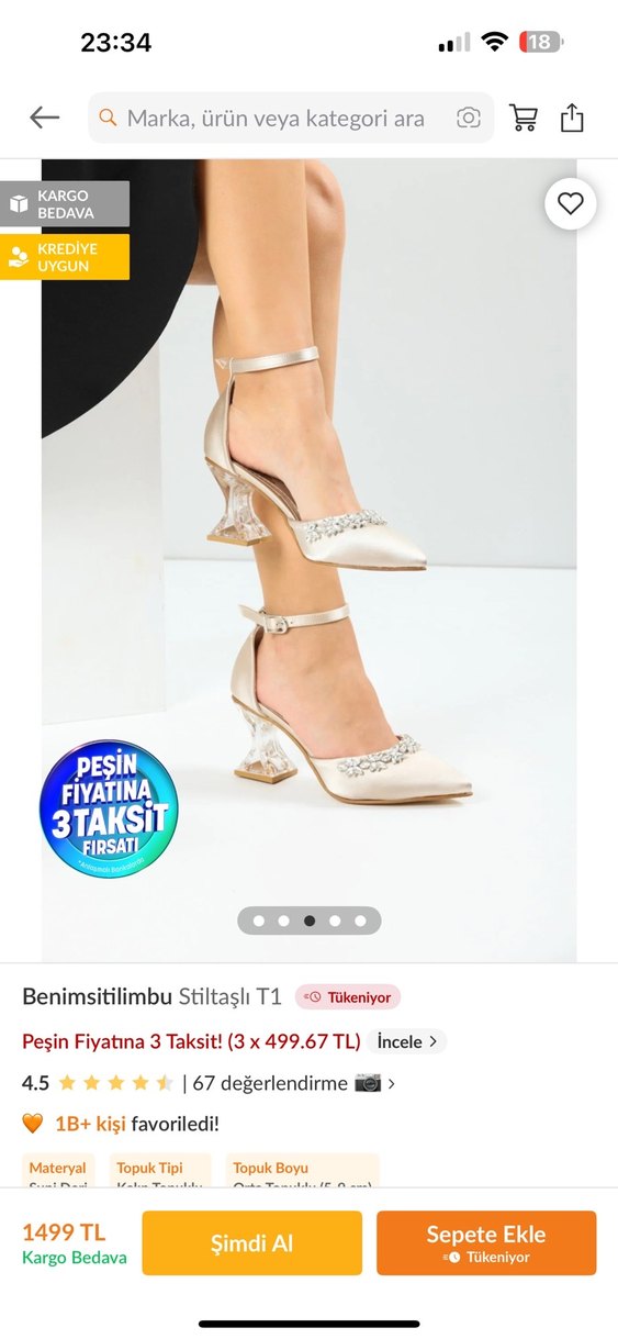 Bej Saten Taşlı Kadın Topuklu Abiye Ayakkabı - Görsel 5