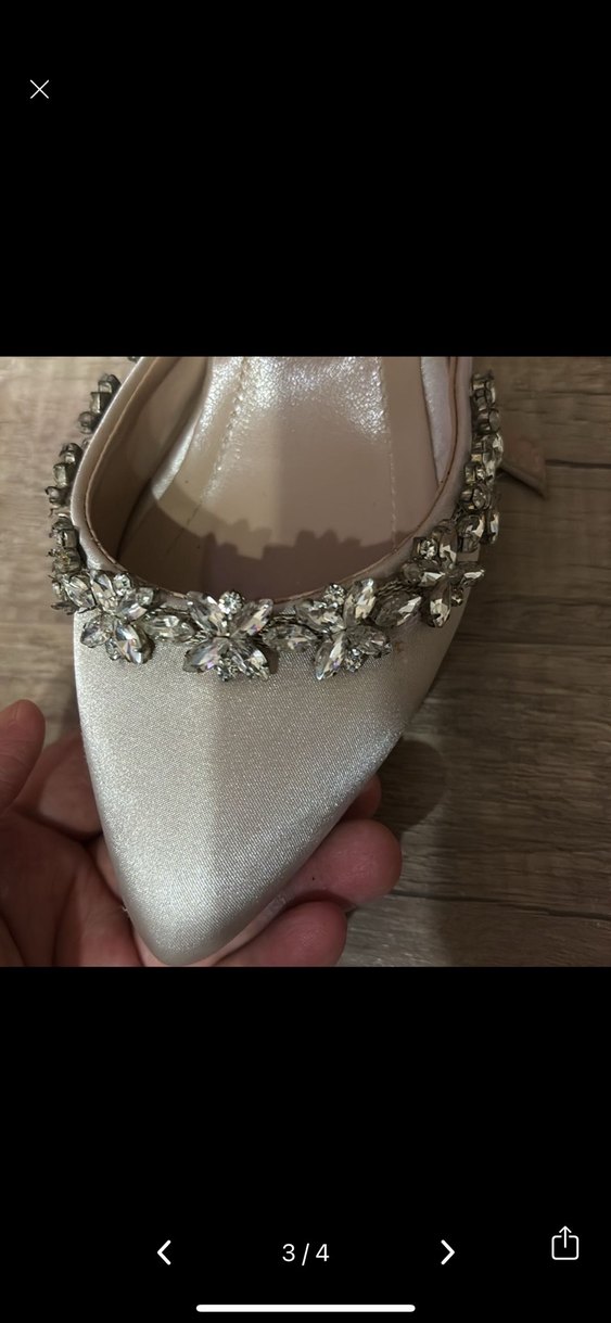 Bej Saten Taşlı Kadın Topuklu Abiye Ayakkabı - Görsel 3