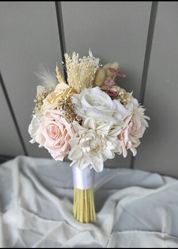 Dantel Detaylı Beyaz Bohem Gelin Buketi - Görsel 3